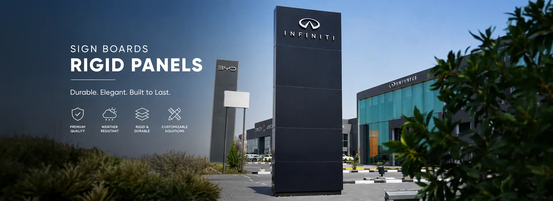 Sign boards and rigid panels made with ALUCOSIGN ACP